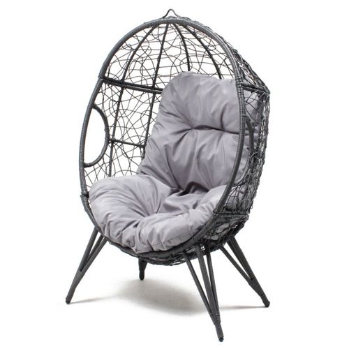 Jane - Fauteuil Oeuf Sur Pied En Rotin Gris