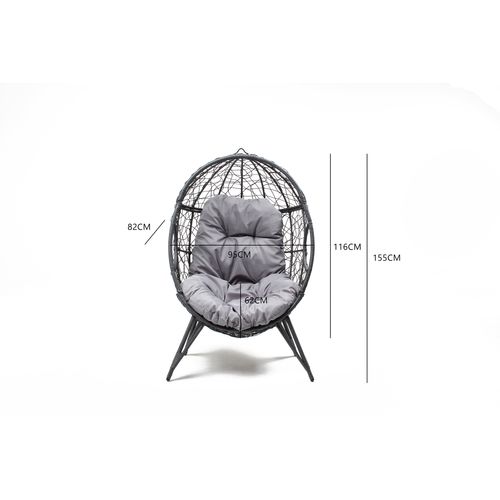 Jane - Fauteuil Oeuf Sur Pied En Rotin Gris