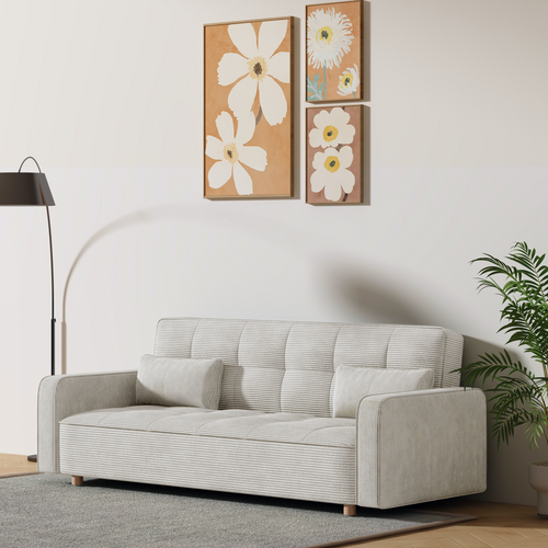 Copenhague - Canapé Convertible 3 Places En Velours Côtelé Beige