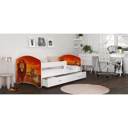 Lit Enfant Happy 80x160 Cm Le Roi Lion - Avec Sommiers, Tiroir Et Matelas Mousse - Blanc