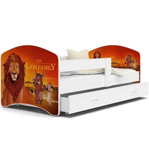 Lit Enfant Happy 80x160 Cm Le Roi Lion - Avec Sommiers, Tiroir Et Matelas Mousse - Blanc