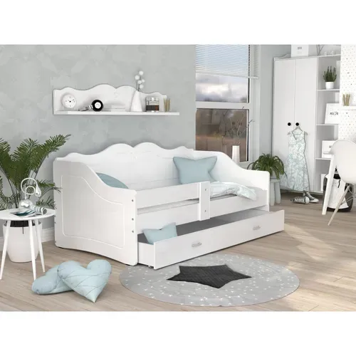 Lit Enfant Lily 80x160 Blanc Livré Avec Sommiers, Tiroir Et Matelas En Mousse De 7cm