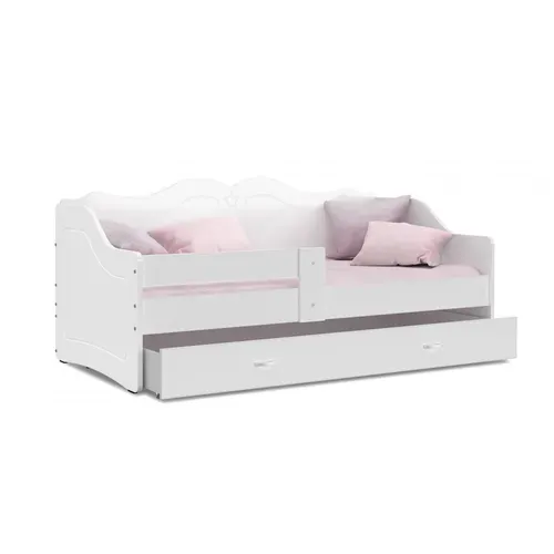 Lit Enfant Lily 80x160 Blanc Livré Avec Sommiers, Tiroir Et Matelas En Mousse De 7cm