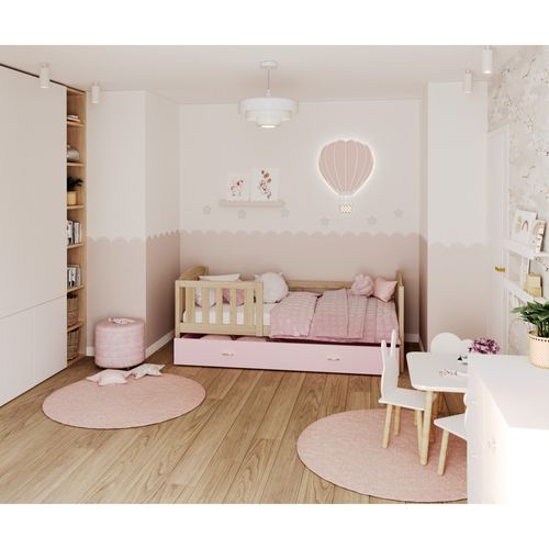 Lit Gigogne Teo 90x190 Pin - Rose Livré Avec Sommiers, Tiroir Et Matelas En Mousse De 7cm