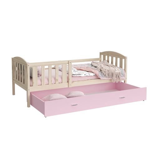 Lit Gigogne Teo 90x190 Pin - Rose Livré Avec Sommiers, Tiroir Et Matelas En Mousse De 7cm