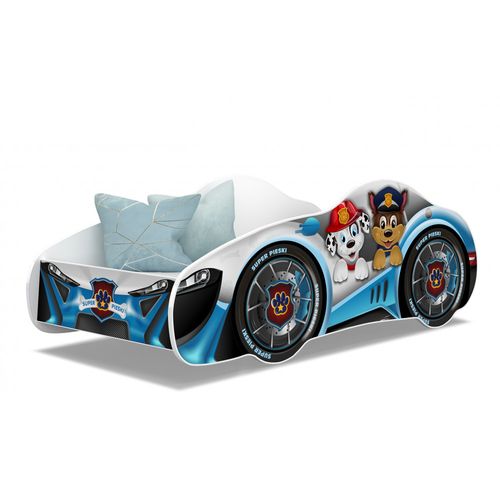 Lit Enfant Voiture 70x140 Cm - Pat Patrouille Thème Livré Avec Sommiers Et Matelas Mousse