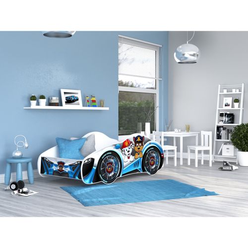Lit Enfant Voiture 70x140 Cm - Pat Patrouille Thème Livré Avec Sommiers Et Matelas Mousse