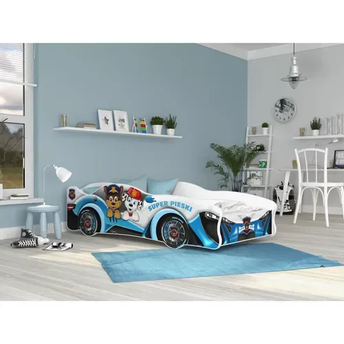Lit Enfant Voiture 80x160 Cm Pat Patrouille - Avec Sommiers Et Matelas Mousse