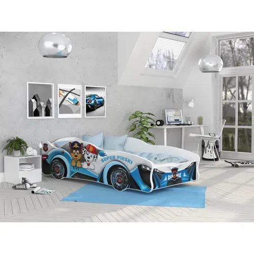 Lit Enfant Voiture 80x160 Cm Pat Patrouille - Avec Sommiers Et Matelas Mousse