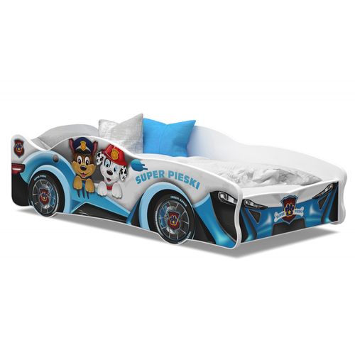 Lit Enfant Voiture 80x160 Cm Pat Patrouille - Avec Sommiers Et Matelas Mousse