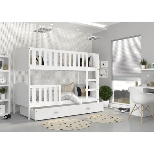 Lit Superposé Tomy 80x160  Blanc - Blanc Livré Avec Sommiers Livré Avec Sommiers, Tiroir Et Matelas