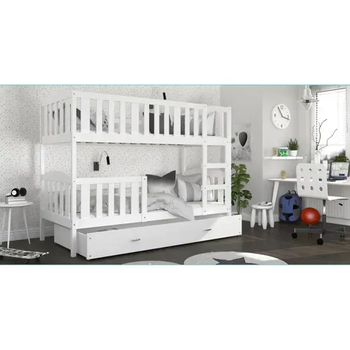 Lit Superposé Teo 80x160 Blanc - Blanc Livré Avec Sommiers Livré Avec Sommiers, Tiroir Et Matelas En