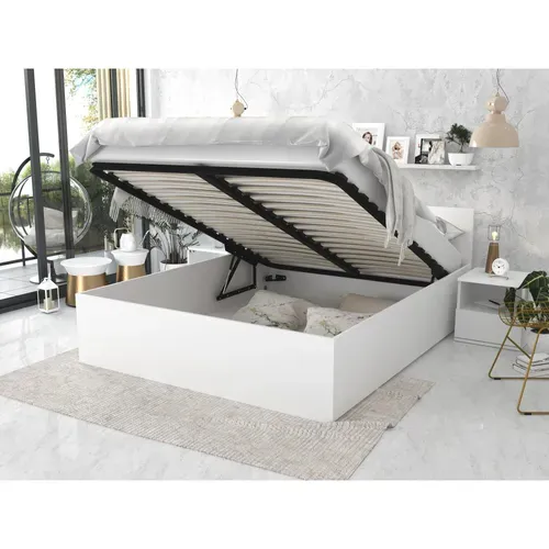 Lit Coffre Panama 140x190 - Sommier Inclus Blanc
