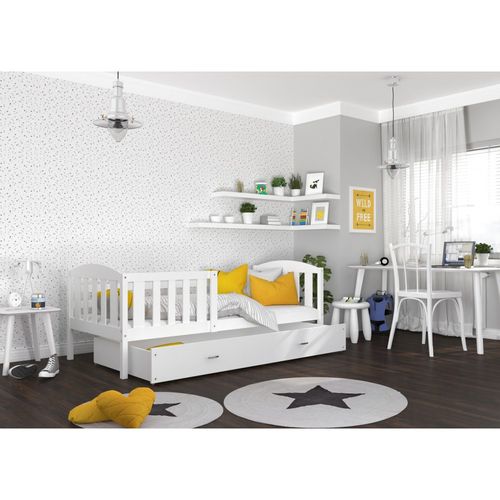 Lit Enfant Cleo 90x190 ( Sans Matelas ) Blanc - Blanc Livré Avec Le Sommiers Et Tiroir.