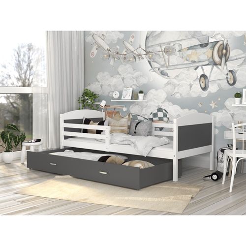 Lit Enfant Matis 90x190 Cm Livré Avec Le Sommiers Et Tiroir - Blanc/Gris