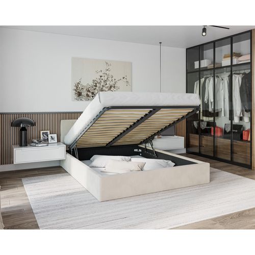 Lit Coffre Rino 140x190 Cm - Sommier Inclus Crème