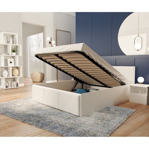 Lit Coffre Panama T 160x200 - Sommier Inclus Blanc