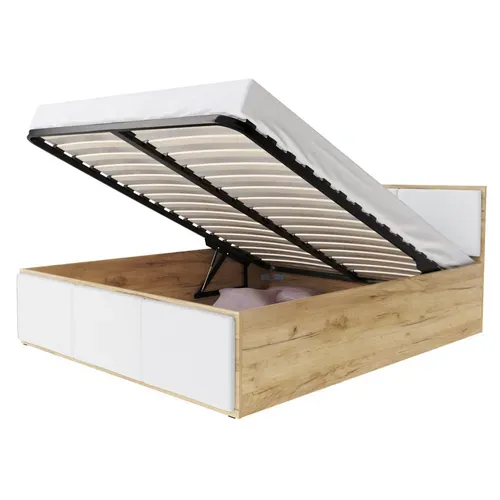 Lit Coffre 140x190 Cm Panama T - Tête De Lit - Coffre 740 L - Sommier Inclus - Chêne - Blanc