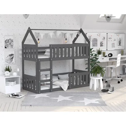 Lit Superposé Cabane Mini 80x160 Gris - Gris Livré Avec Sommiers