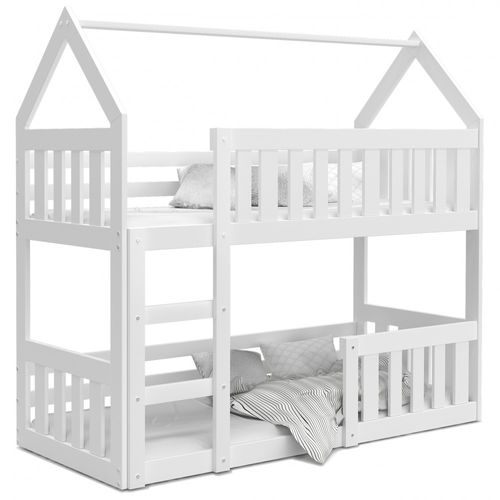 Lit Superposé Enfant Cabane Mini 80 X 160 Cm - Bois Massif - Barrière De Sécurité Incluse - Blanc