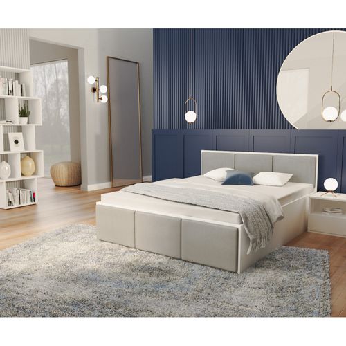 Lit Coffre 120 X 200 Cm Panama T - Coffre De 670 L - Sommier Inclus - Blanc - Gris Clair