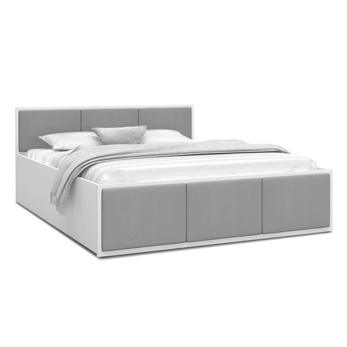 Lit Coffre 120 X 200 Cm Panama T - Coffre De 670 L - Sommier Inclus - Blanc - Gris Clair