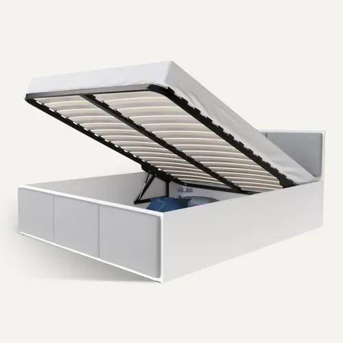 Lit Coffre 120 X 200 Cm Panama T - Coffre De 670 L - Sommier Inclus - Blanc - Gris Clair