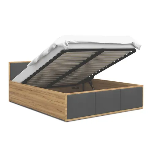 Lit Panama T 120x200 + Coffre - Sommier Inclus Chêne - Gris Foncé
