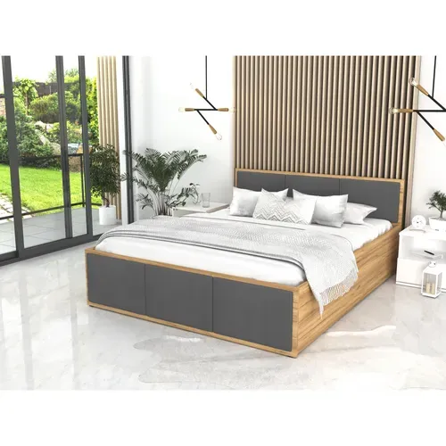Lit Panama T 120x200 + Coffre - Sommier Inclus Chêne - Gris Foncé