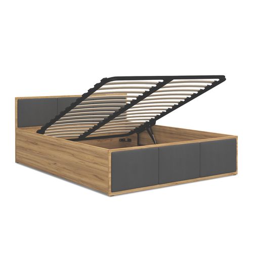 Lit Panama T 120x200 + Coffre - Sommier Inclus Chêne - Gris Foncé