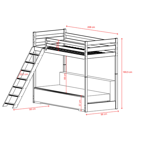 Lit Mezzanine Et Canape Safino 90 X 200 / 140 X 200 Blanc - Gris