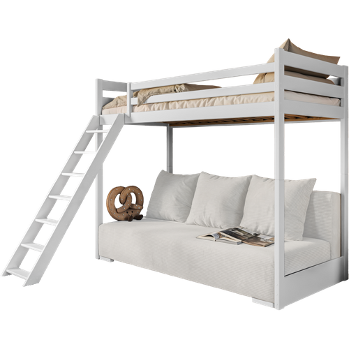 Lit Mezzanine Et Canape Safino 90 X 200 / 140 X 200 Blanc - Blanc