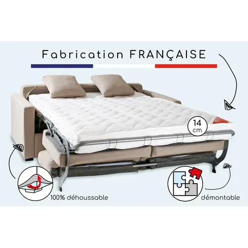 Convertible 14 Cm Hr 35kg/m³ Canapé 3 Pl Lys 185 Cm Tissu Beige - Fab. France