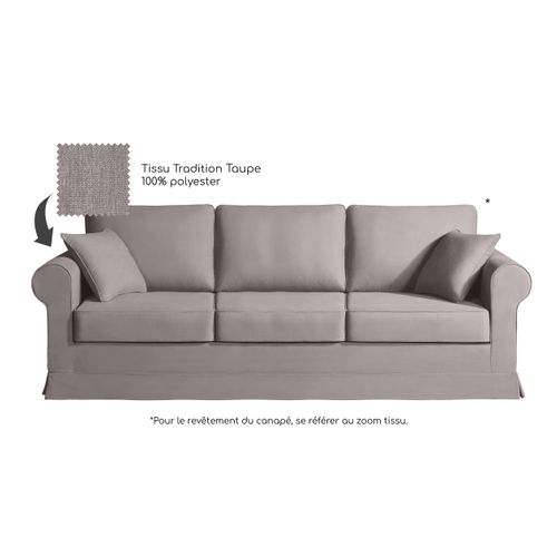 Canapé 5 Pl Colme 230 Cm Fixe Tissu Taupe - 100% Déhoussable - Fab. France