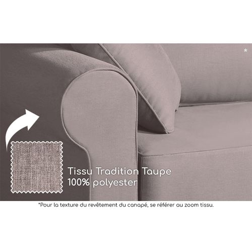 Canapé 5 Pl Colme 230 Cm Fixe Tissu Taupe - 100% Déhoussable - Fab. France