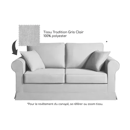 Canapé 2 Pl Colme 170 Cm Fixe Tissu Gris Clair - 100% Déhoussable - Fab. France