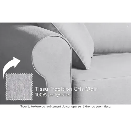 Canapé 2 Pl Colme 170 Cm Fixe Tissu Gris Clair - 100% Déhoussable - Fab. France