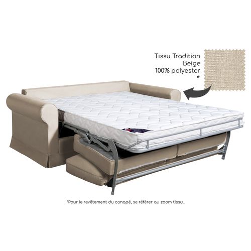 Convertible 14 Cm Hr 35kg/m³ Canapé 2 Pl Colme 180 Cm Tissu Beige - Fab. France