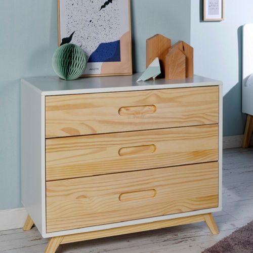 Commode 3 Tiroirs Zola Blanc Et Bois
