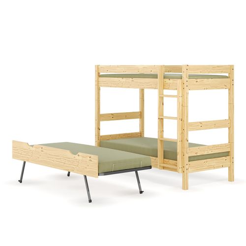 Lit Superposé Avec Sommier Gigogne Aaron   Bois Naturel 80x190 Cm