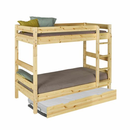 Lit Superposé Avec Sommier Gigogne Aaron   Bois Naturel 80x190 Cm