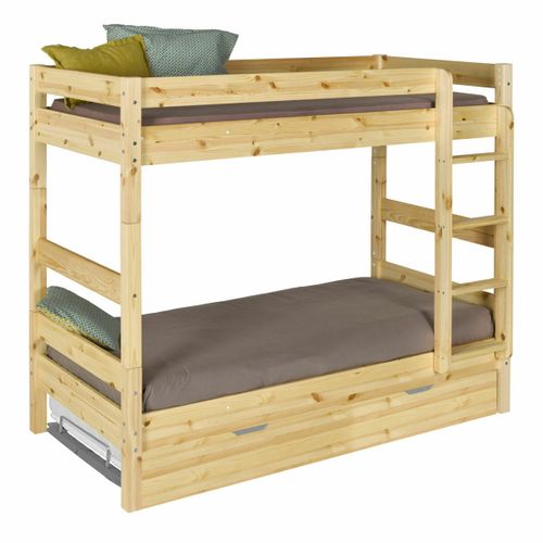 Lit Superposé Avec Sommier Gigogne Aaron   Bois Naturel 80x190 Cm
