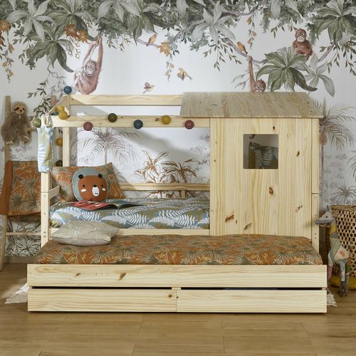 Lit Cabane Gigogne Alma   Bois 90x200 Cm