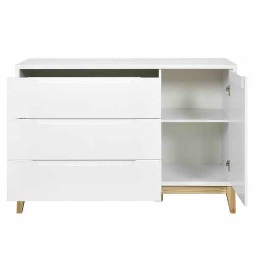 Commode 3 Tiroirs 1 Porte Yoona   Blanc Et Bois