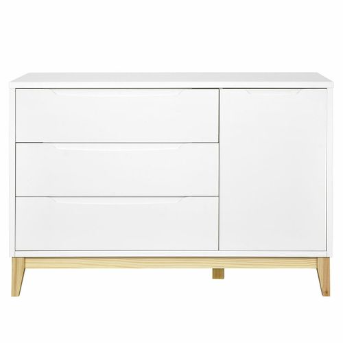 Commode 3 Tiroirs 1 Porte Yoona   Blanc Et Bois