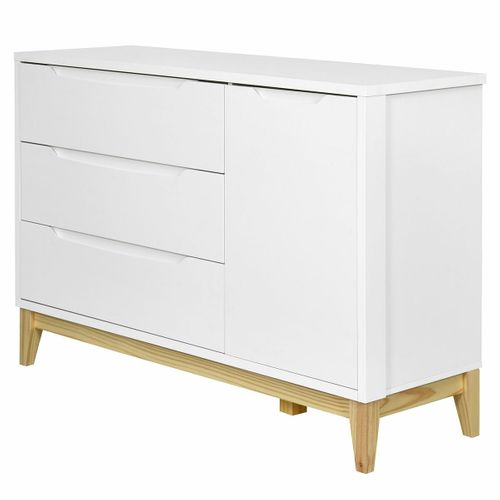 Commode 3 Tiroirs 1 Porte Yoona   Blanc Et Bois