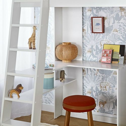 Lit Mezzanine Combiné Memphis   Blanc Et Bois 90x190 Cm