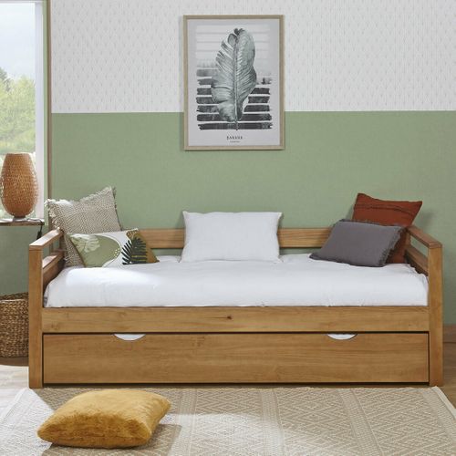 Pack Lit Banquette Gigogne Avec Matelas Ivy Bois 90x190 Cm