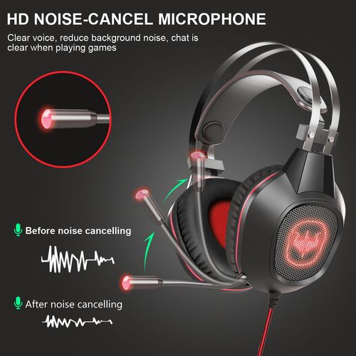 Casque Gamer Gt64 Rouge Avec Micro Et LED Pour PC Et Consoles - Haut-parleur 40mm - Contrôle Volume