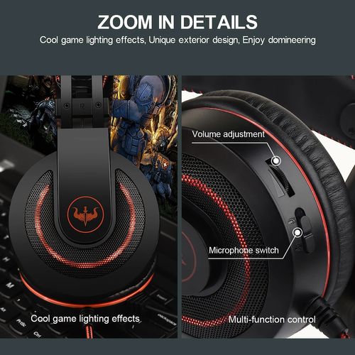 Casque Gamer Gt65 Rouge Avec Micro Et LED Pour PC Et Consoles - Haut-parleur 40mm - Contrôle Volume